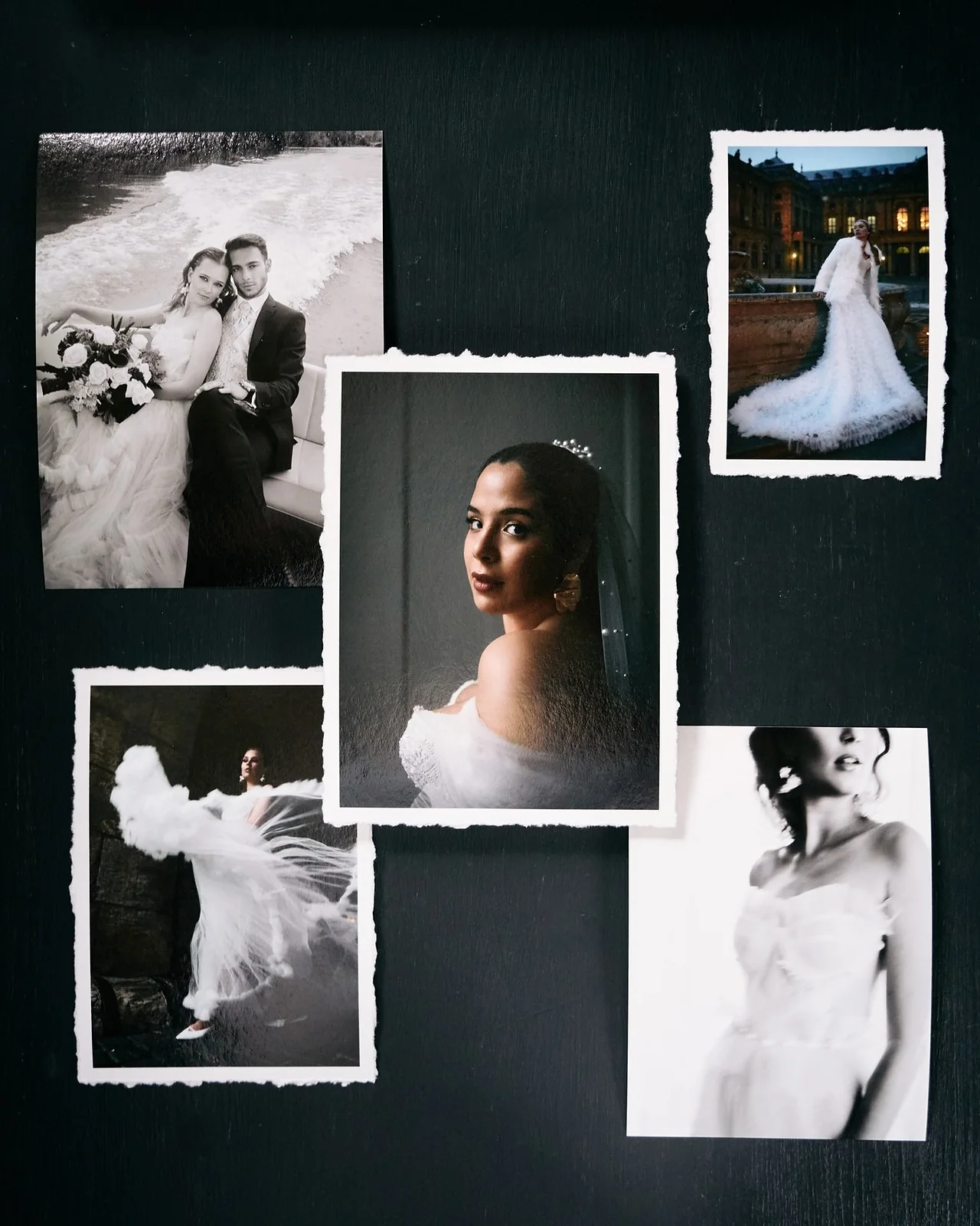 Matted prints on black — one photograph to a page